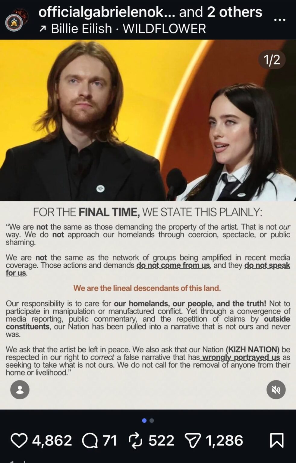 The Kizh Nation asks Republicans to leave Billie Eilish in peace; “Our Nation has been pulled into a narrative that is not ours and never was.”