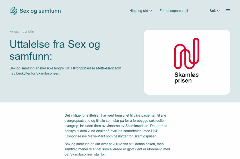 Norway's Sex and Society, a center for sexual and reproductive health and rights, sever ties with Mette-Marit