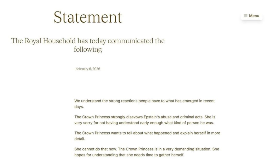 Statement from Crown Princess Mette-Marit Statement from Crown Princess Mette-Marit