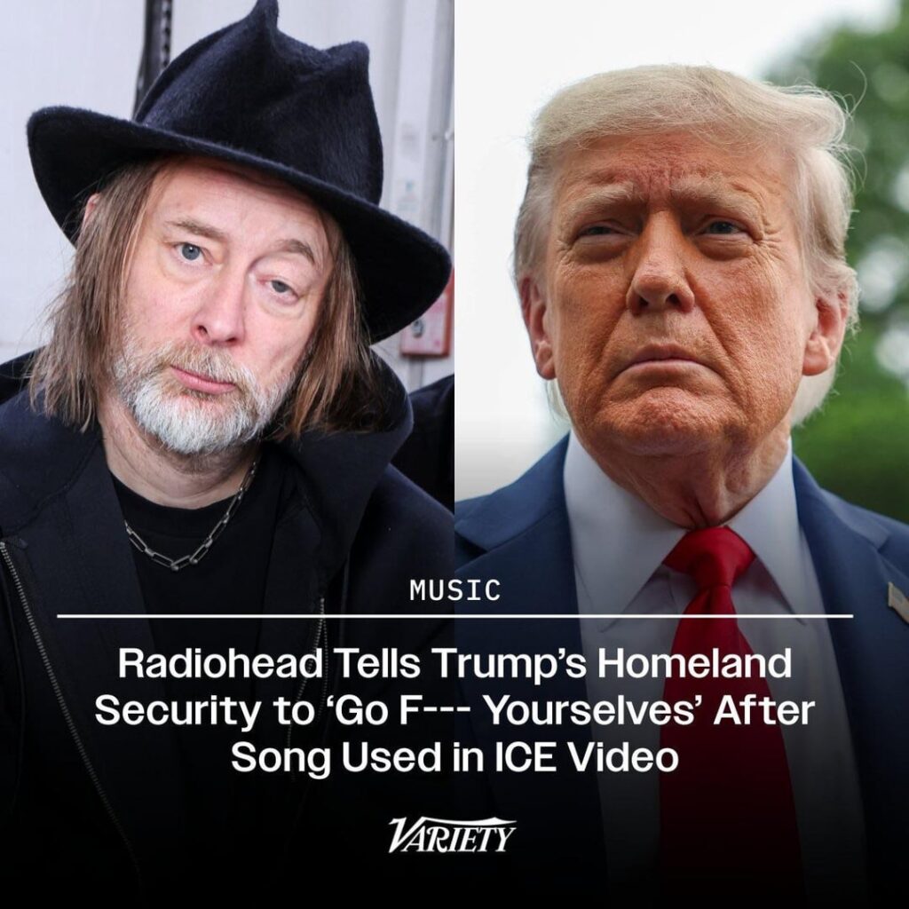 Radiohead tells Trump’s Department of Homeland Security to ‘go fuck yourselves’ after the agency used their song ‘Let Down’ in a pro-ICE video: “It ain’t funny, this song means a lot to us and other people, and you don’t get to appropriate it without a fight.” Radiohead tells Trump’s Department of Homeland Security to ‘go fuck yourselves’ after the agency used their song ‘Let Down’ in a pro-ICE video: “It ain’t funny, this song means a lot to us and other people, and you don’t get to appropriate it without a fight.”