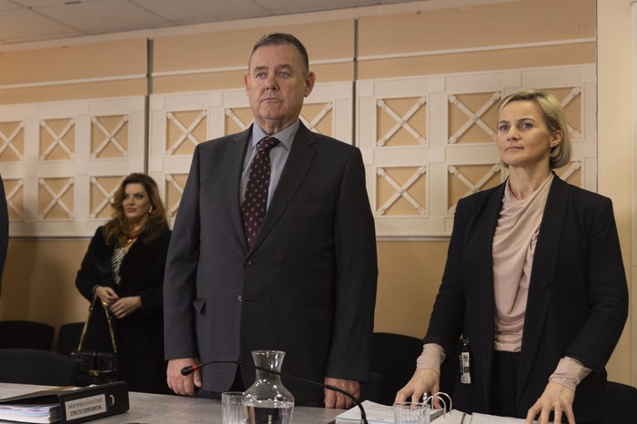 George stands up in court as Glenda watches on in a scene from Coronation Street