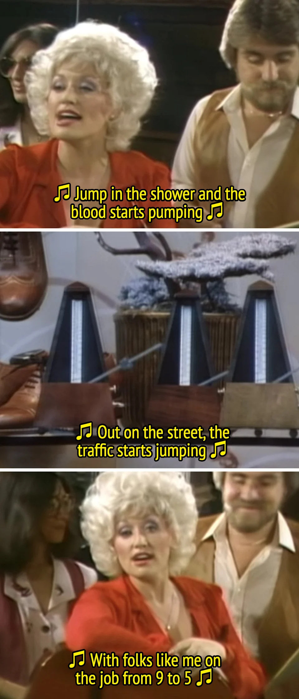 Parton in her "9 to 5" music video