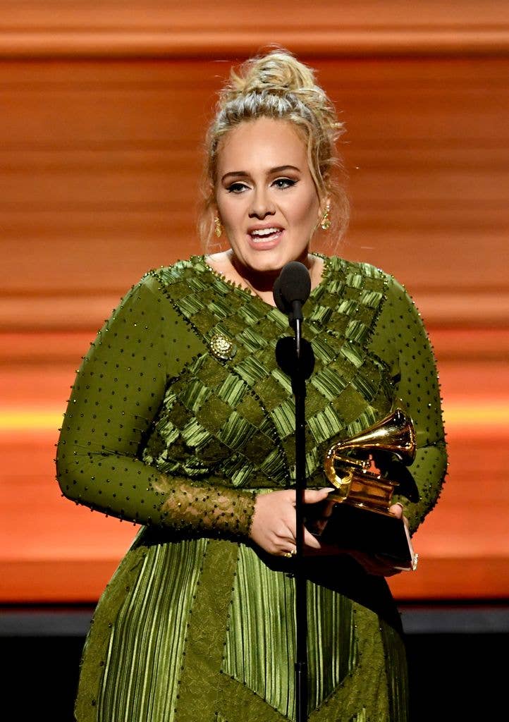Adele Adkins accepts the Song Of The Year award for 'Hello' onstage during The 59th GRAMMY Awards at STAPLES Center on February 12, 2017 in Los Angeles, California. 