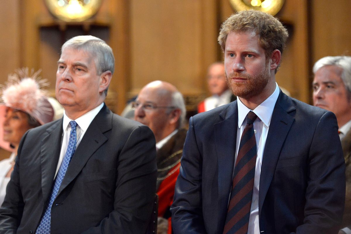 Andrew and Prince Harry during a reception at the Guildhall following the National Service of Thanksgiving for Queen Elizabeth II's 90th birthday at St Paul's Cathedral on June 10, 2016 in London, United Kingdom.
