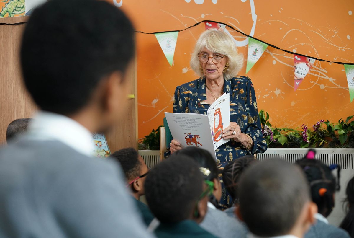 Queen Camilla reading to children