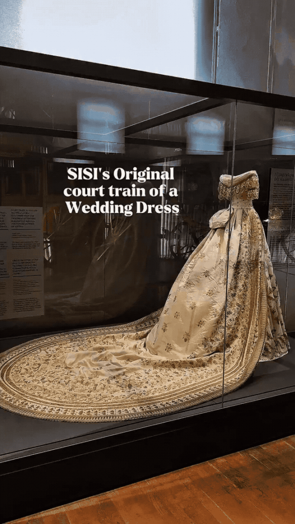 Empress Sisi of Austria's wedding train has been recently identified and and the dress reconstructed after being lost for 180 years, and is now on display at the Imperial Carriage Museum in Vienna