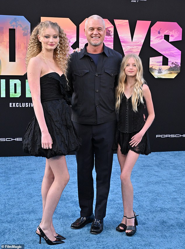 Months before his death, Dane secretly recorded an interview for Netflix in which he left a deeply personal message for his two daughters Billie, 15, and Georgia, 14 (pictured with Billie and Georgia in May 2024)