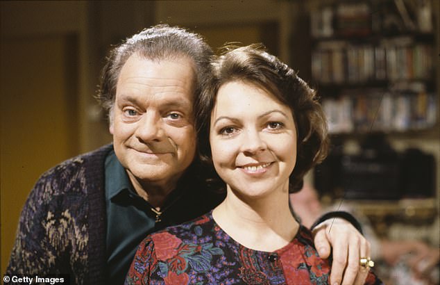 The actress, 68, who played Del Boy's wife Raquel, recalled the gruelling rehearsals before battling nerves to perform in front of the studio audience (pictured with Sir David Jason)
