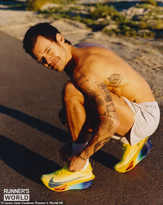 After discovering his passion for running and participating in two marathons last year, the singer, 32, displayed the hard-earned results as he appeared shirtless on the cover of Runner’s World, showing off his sculpted frame and many tattoos