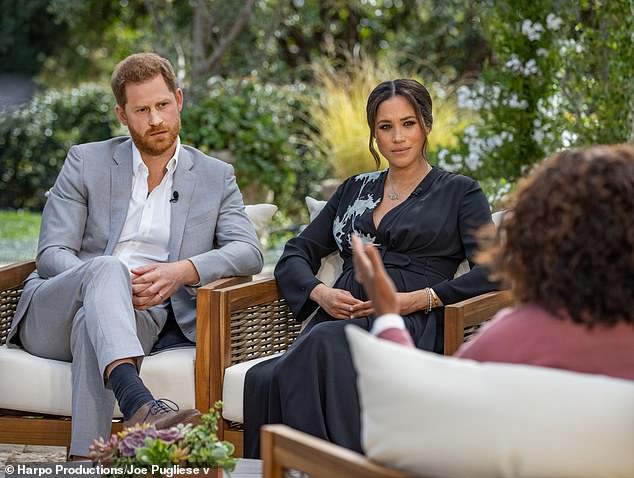 Netflix were said to have been 'annoyed' that the couple gave a tell-all interview to Oprah Winfrey in 2021 (pictured)
