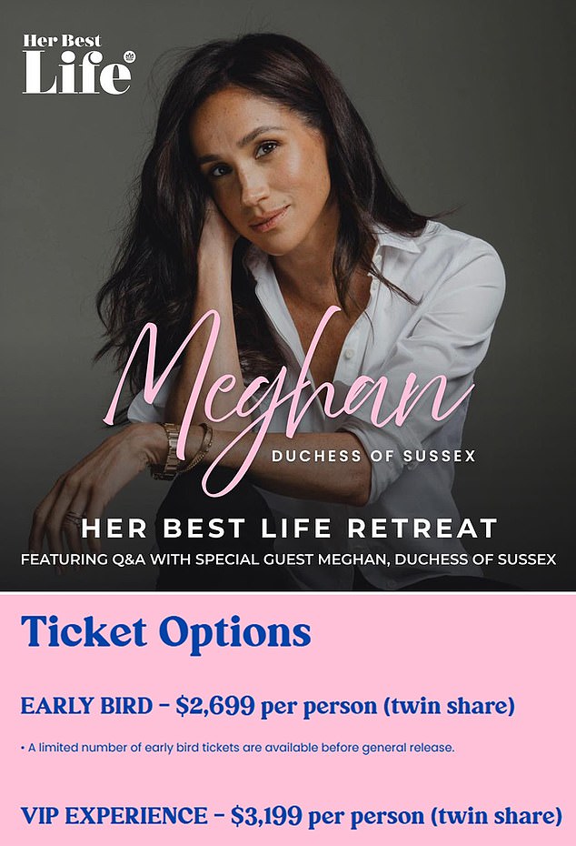 What will likely be a massive security bill including police escorts for the mid-April visit by Harry and Meghan Markle (above, in promotion for her weekend retreat) couple is shaping up as one of the flashpoints of the Sussex's April visit