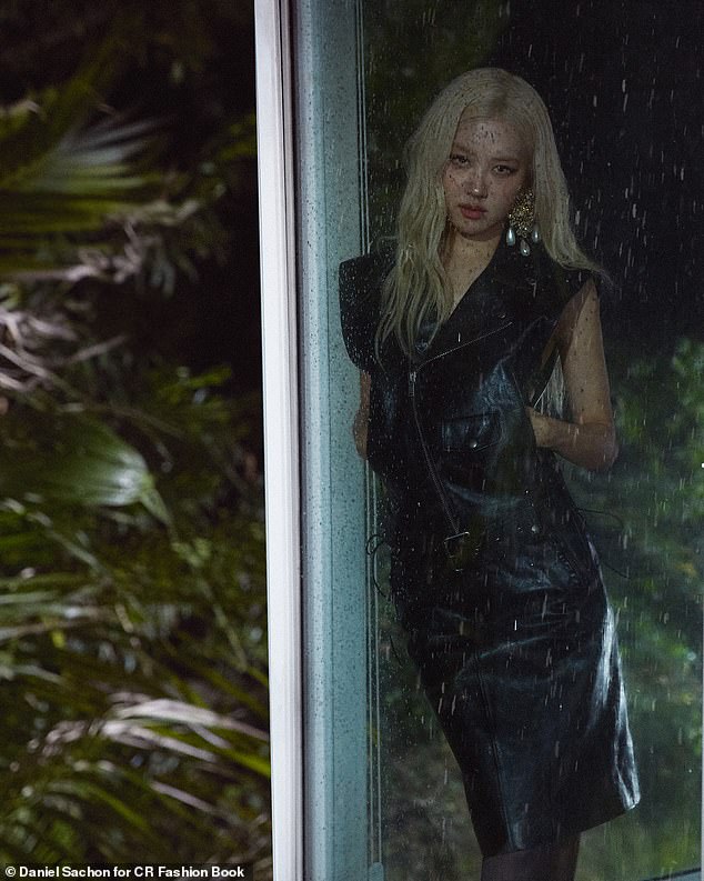For her fourth look, Rosé donned a chic black leather ensemble, posing up a storm for a candid indoor-outdoor shot