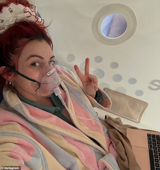 Dianne Buswell, 36, recovered in an oxygen chamber a week after giving birth to her first child as she shared a glimpse of life as a new mother on Instagram on Sunday