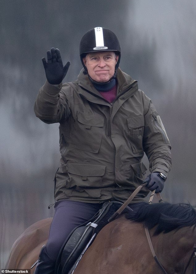 Andrew Mountbatten-Windsor on horseback on the grounds of Windsor Castle earlier this year