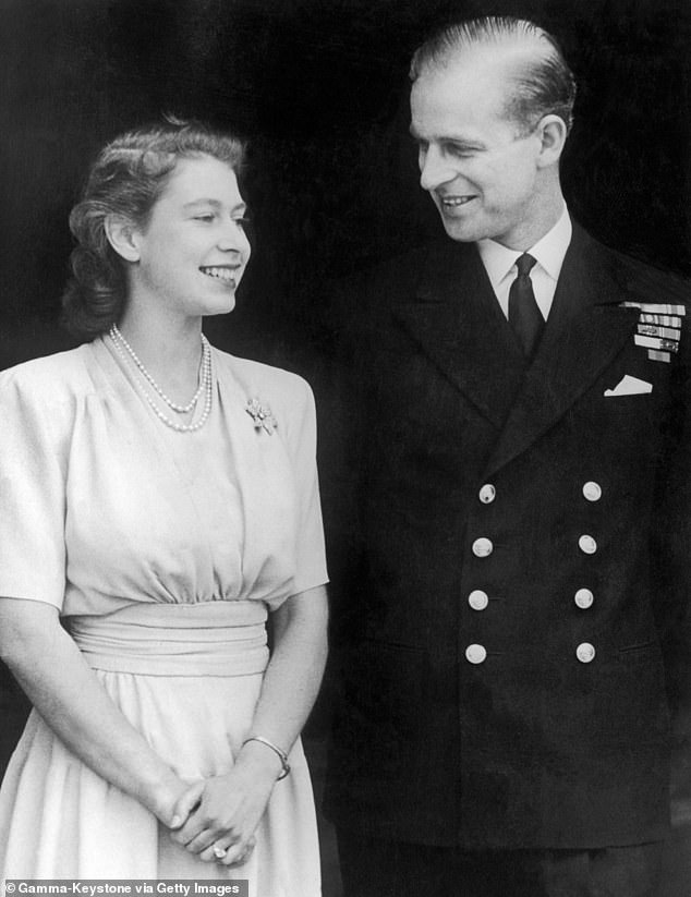 Elizabeth and Philip following the announcement of the couple's engagement in July 1947