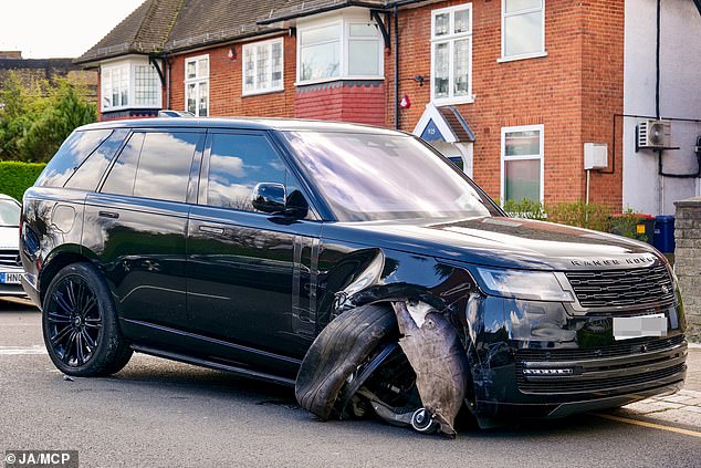 The front of James' car and the wheel sustained heavy damage after he was involved in the road traffic collision on Saturday
