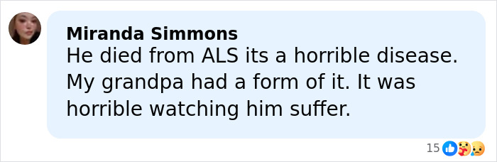 Comment about Eric Dane’s cause of passing mentioning ALS as the disease and its painful impact on family members.