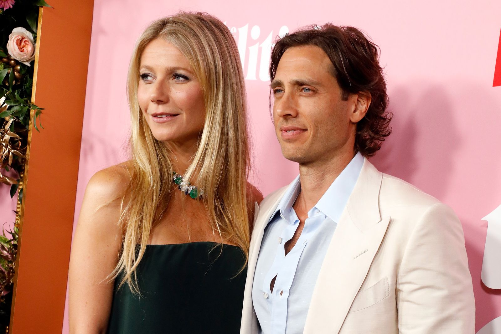 Image may contain Brad Falchuk Gwyneth Paltrow Blonde Hair Person Adult Face Happy Head Smile and Clothing