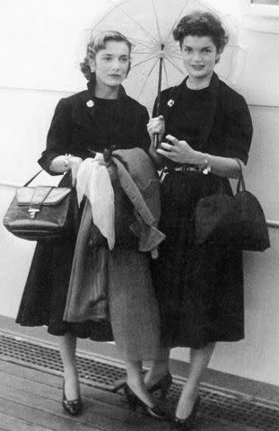 Caroline Lee Bouvier and Jacqueline Bouvier on September 15, 1951 on a boat from Europe to the United StatesCredit: Apic/Getty