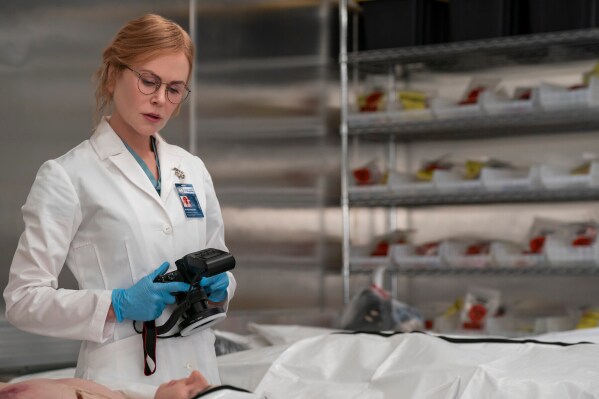 This image released by Prime shows Nicole Kidman in a scene from "Scarpetta." (Connie Chornuk/Prime via AP)