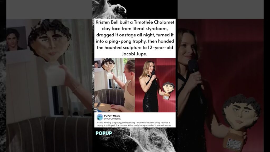 Kristen Bell built a Timothée Chalamet clay face from literal styrofoam, dragged it onstage all nigh Kristen Bell built a Timothée Chalamet clay face from literal styrofoam, dragged it onstage all nigh