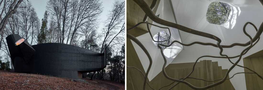 Exterior and interior views of House for the Poem of the Right Angle, 2013, Vilches, Chile