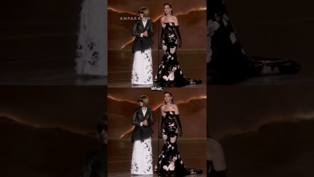 A perfectly tailored moment between Anne Hathaway and Anna Wintour. (🎥: A.M.P.A.S. © 2026) #Oscars
