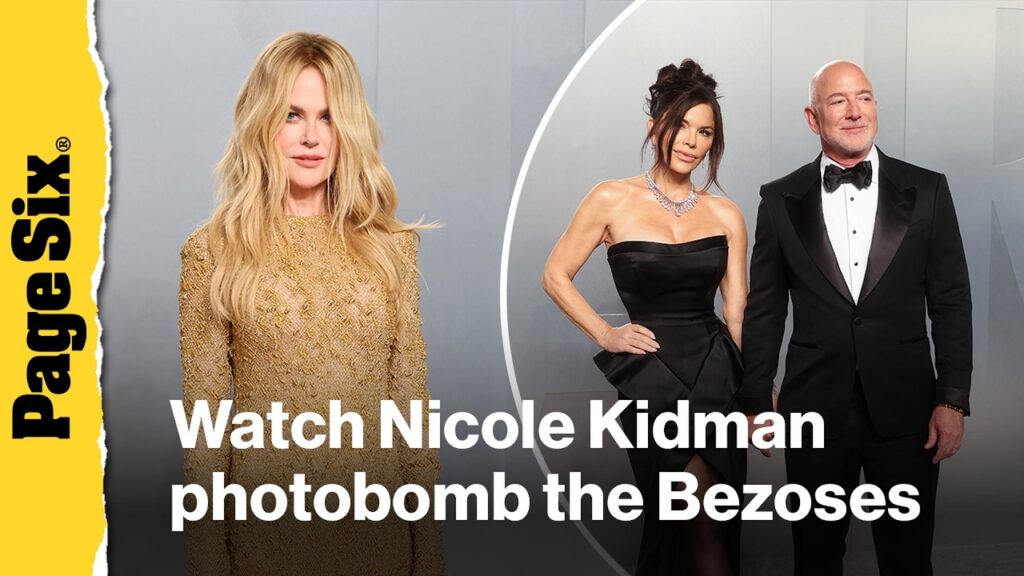 Nicole Kidman hilariously photobombs Lauren Sánchez, Jeff Bezos on VF Oscars Party red carpet