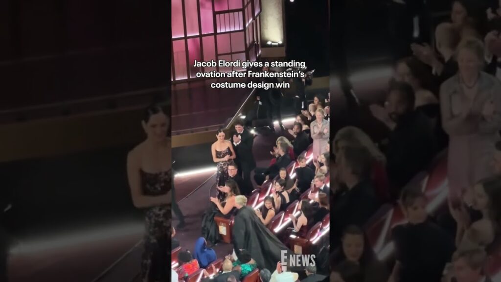 Jacob Elordi rn: 👏. He gives a standing ovation after Frankenstein wins Best Costume Design. #Oscars