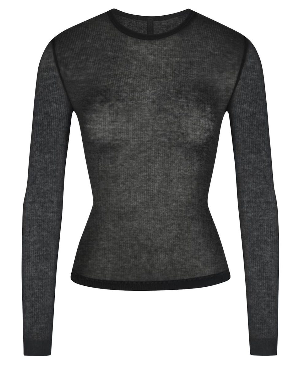 Sheer Rib Long Sleeve Top