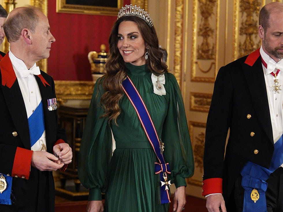 windsor, england march 18: edward, duke of edinburgh and catherine, princess of wales arrive to attend a state banquet in st george's hall on day one of their state visit to the uk at windsor castle on march 18, 2026 in berkshire, england. (photo by aron chown wpa pool/getty images)