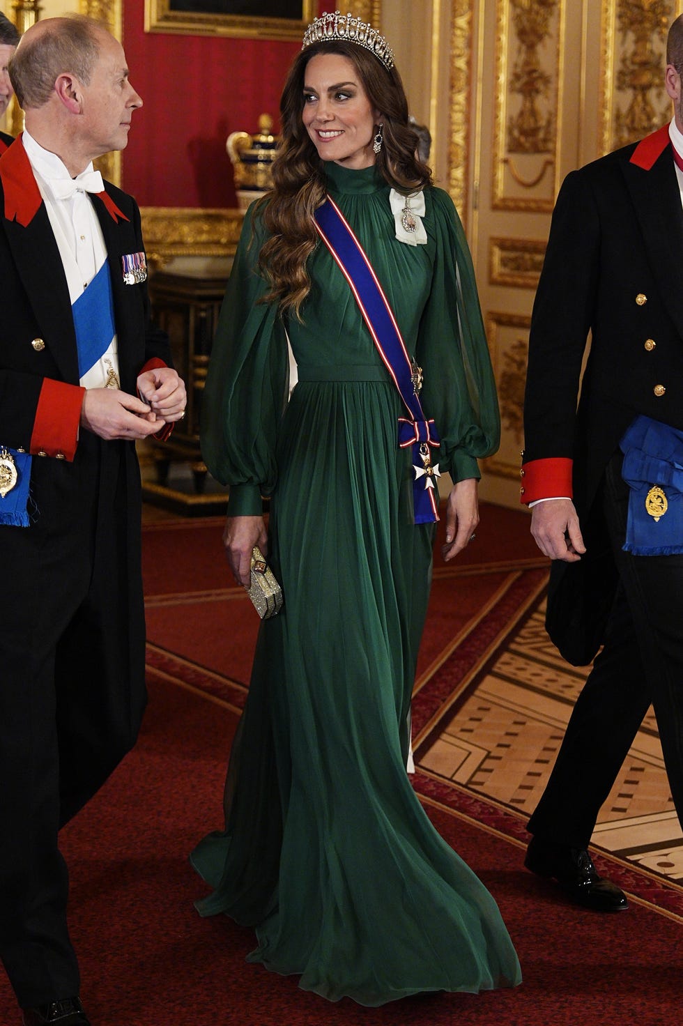 windsor, england march 18: edward, duke of edinburgh and catherine, princess of wales arrive to attend a state banquet in st george's hall on day one of their state visit to the uk at windsor castle on march 18, 2026 in berkshire, england. (photo by aron chown wpa pool/getty images)