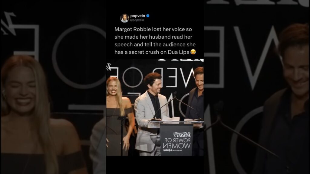 Margot Robbie made her husband read her speech and tell audience she has secret crush on Dua Lipa ๐ Margot Robbie made her husband read her speech and tell audience she has secret crush on Dua Lipa ๐