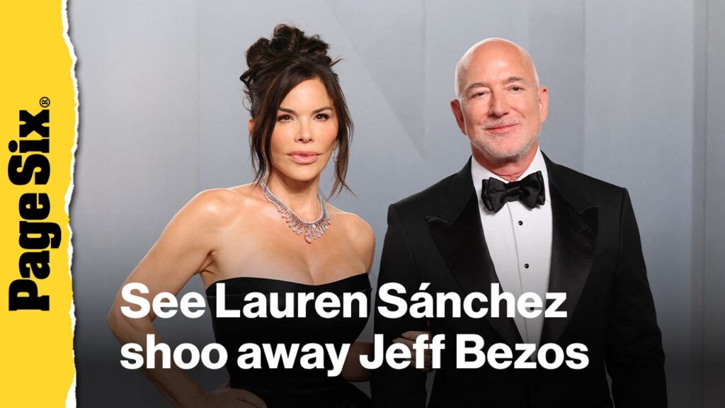 Lauren Sánchez shoos away Jeff Bezos on 2026 Vanity Fair Oscar party red carpet Lauren Sánchez shoos away Jeff Bezos on 2026 Vanity Fair Oscar party red carpet