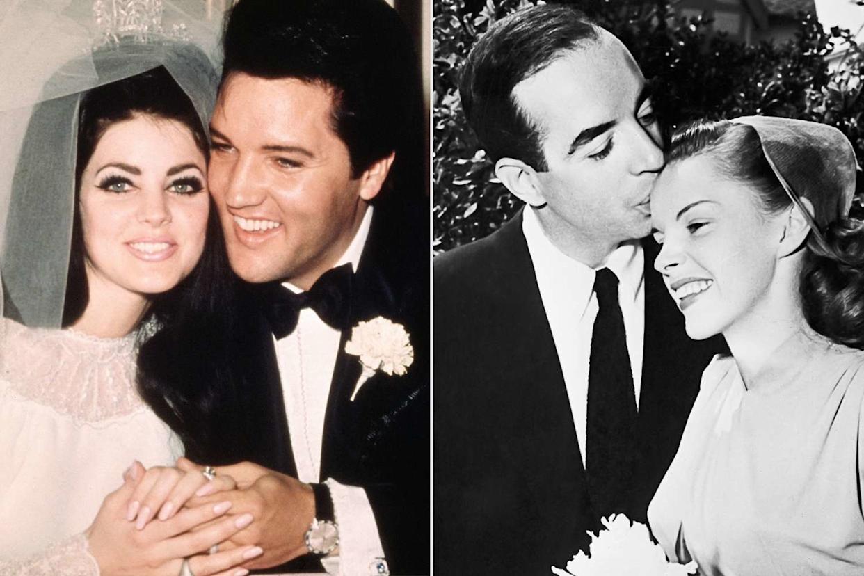 From left: Priscilla Presley and Elvis Presley pose for a photo after their wedding in Las Vegas on May 1, 1967; Vincente Minnelli kisses Judy Garland at their wedding on June 15, 1945Credit: Bettmann Archive; Keystone/Getty