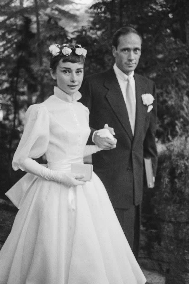 Audrey Hepburn and Mel Ferrer are photographed on their wedding day on Sept. 25, 1954Credit: Ernst Haas/Ernst Haas/Getty