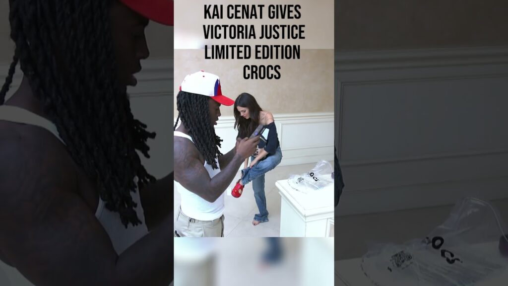 Kai Cenat gives Victoria Justice his new  Limited edition Crocs #fyp #viral #kaicenat