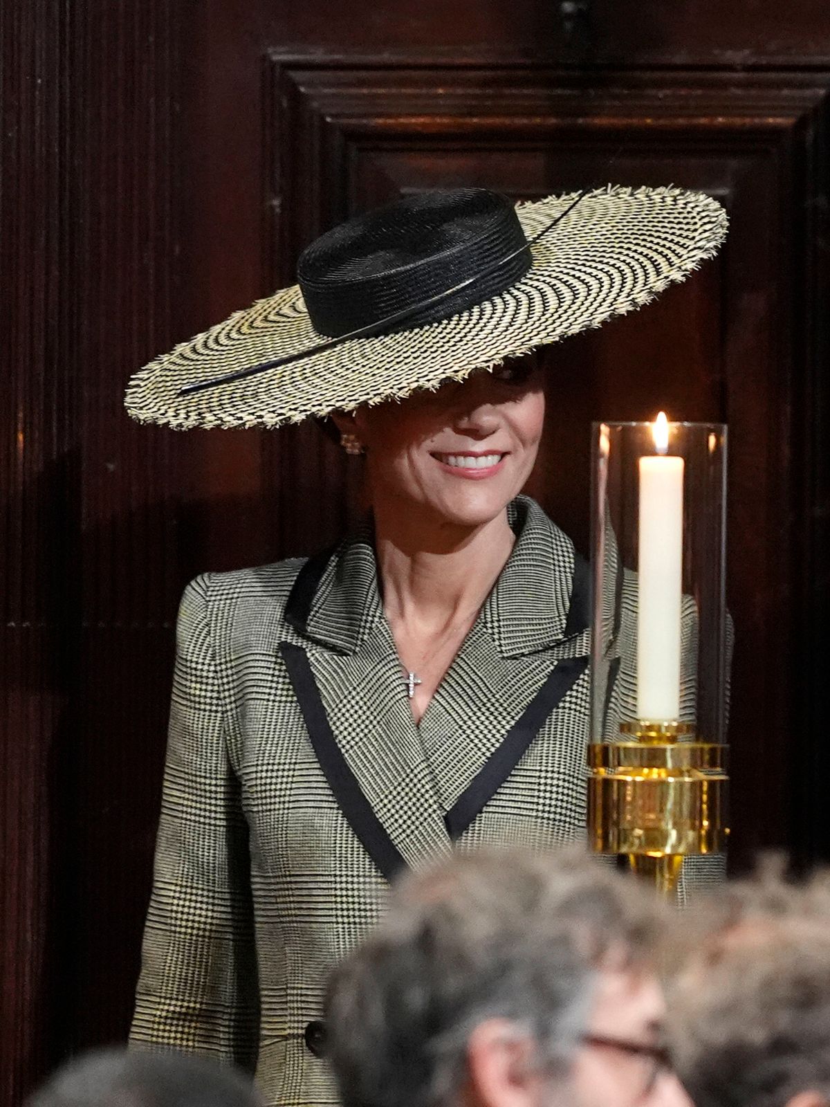Kate wore a Suzannah grey coat and a large Juliette Botterill hat