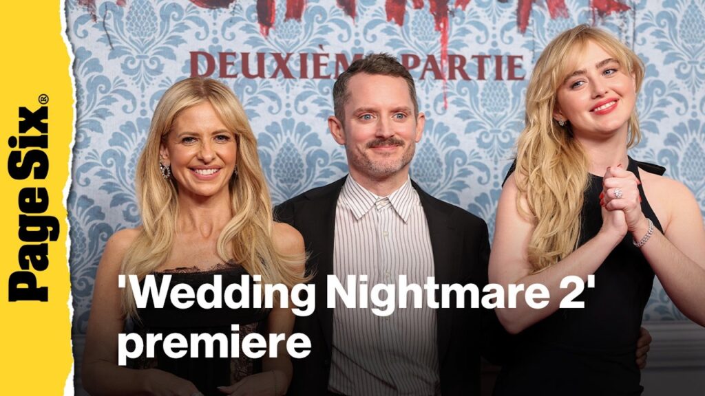 Sarah Michelle Gellar, Elijah Wood, and Kathryn Newton attend the 'Wedding Nightmare 2' premiere