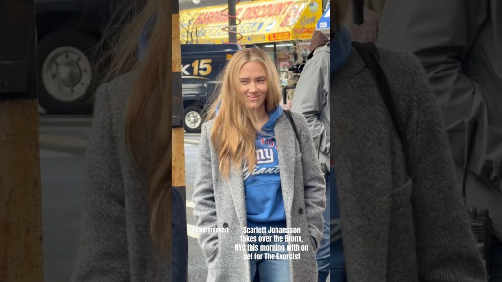 Scarlett Johansson takes over the Bronx, NYC this morning with 200 protesters on set forThe Exorcist