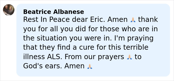 Comment expressing condolences for Eric Dane and mentioning ALS as the cause related to Eric Dane’s cause of passing.