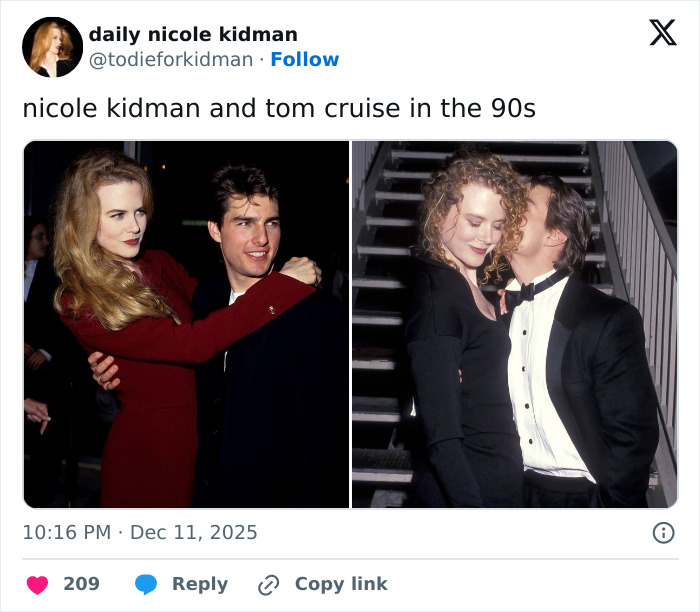 Nicole Kidman with Tom Cruise in the 90s, highlighting her past before the Keith Urban divorce discussion.