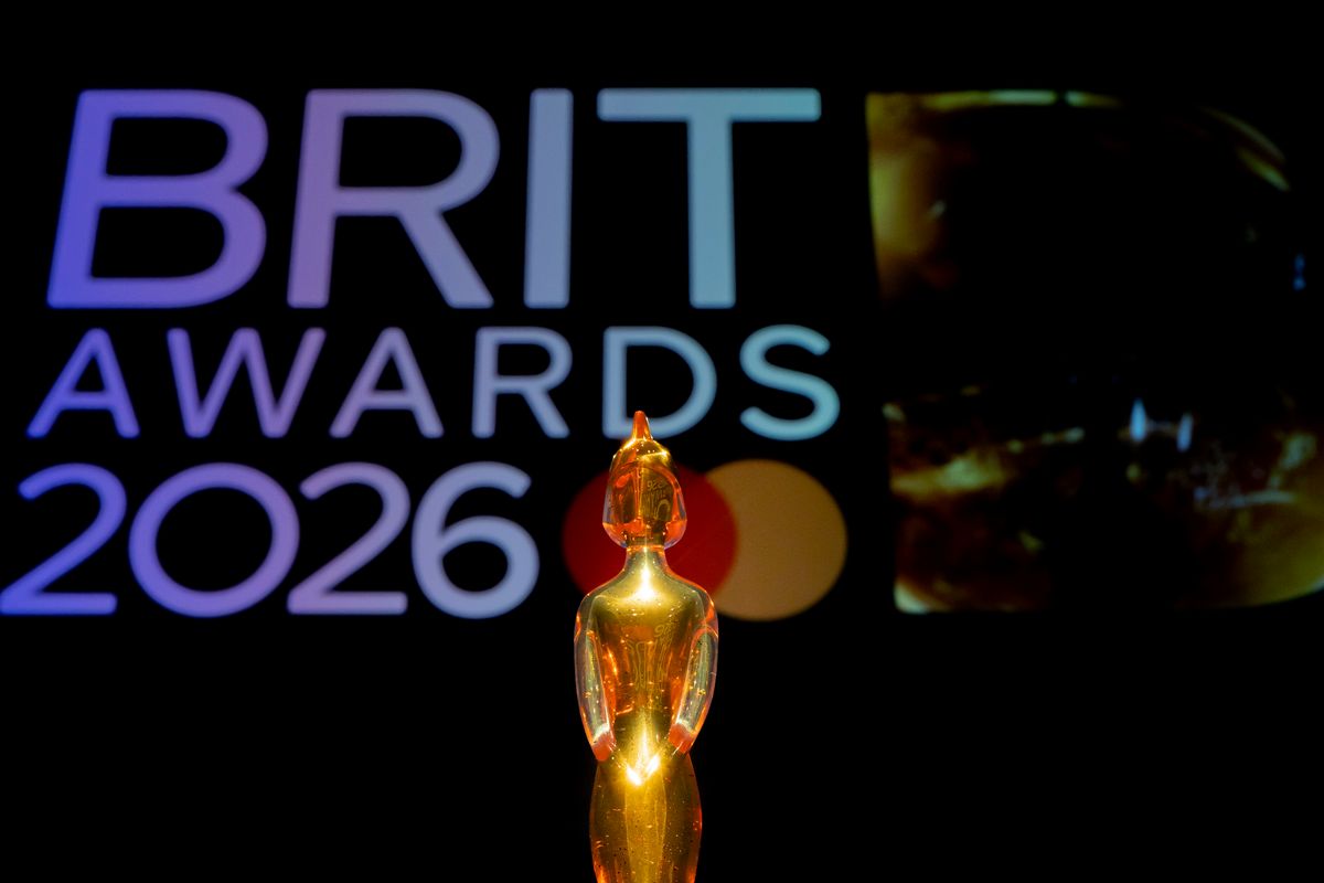 A close-up of the BRIT Award trophy designed by British designer Matthew Williamson
