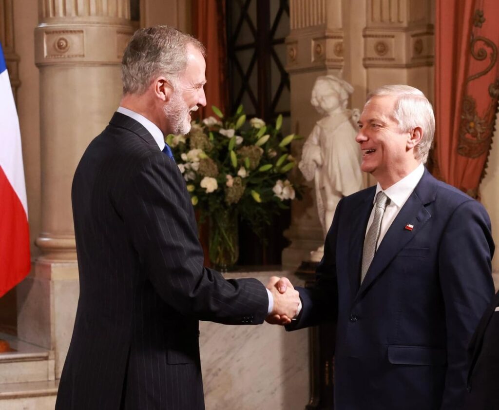 King Felipe VI received by President José Antonio Kast Rist at the Cousiño Palace, Chile. March 10, 2026.