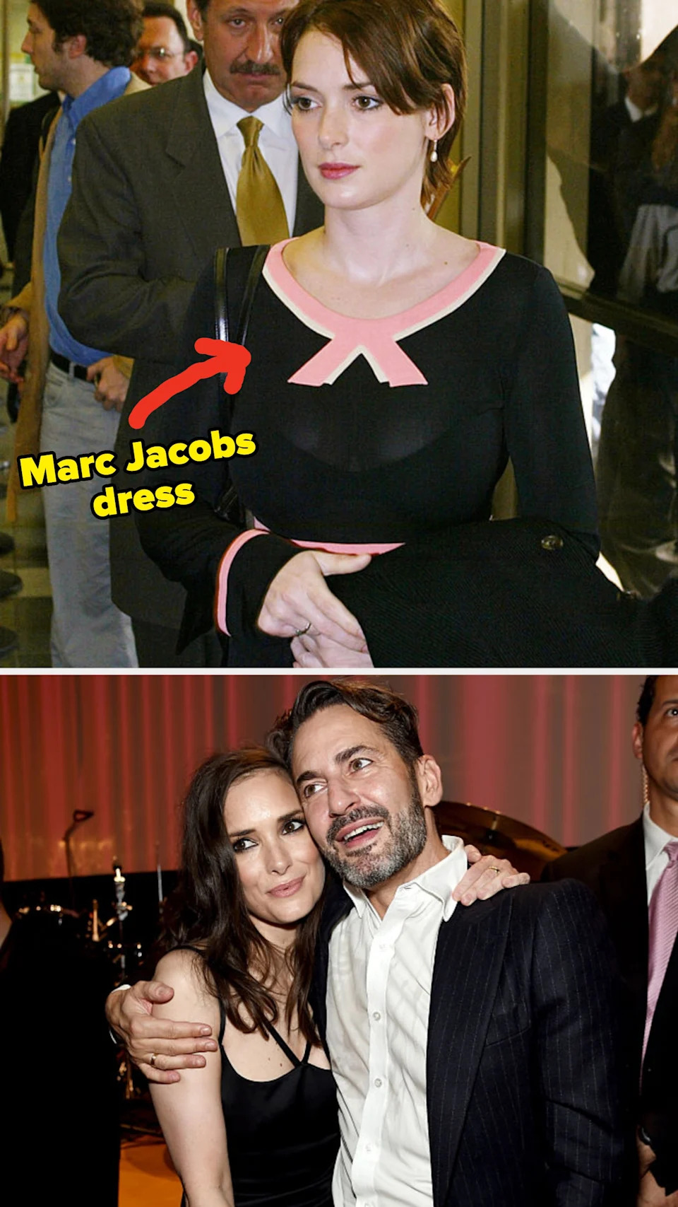 Winona Ryder in 2002; Winona Ryder and Marc Jacobs in 2015