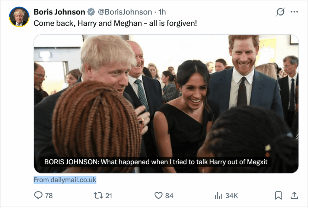 Boris Johnson wants Meghan and Harry to come back to the UK, describes the 'manly chat' where he tried to talk Harry out of leaving and says 'all is forgiven'