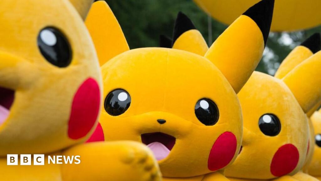 Pokemon mascot outfits, several of them, all in a row