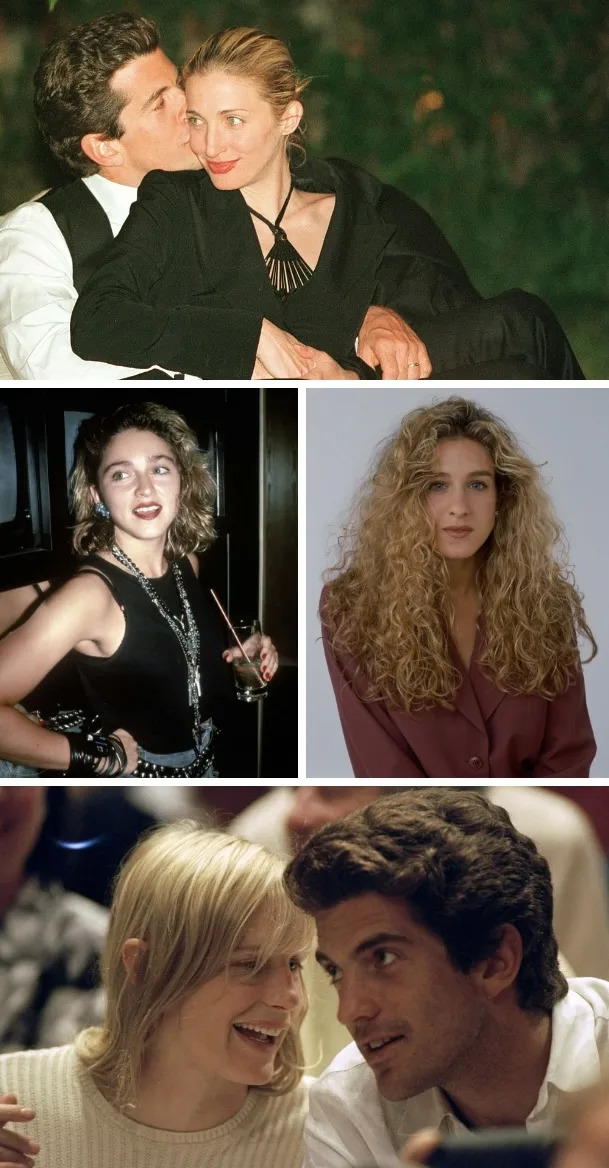 John F. Kennedy Jr. with Carolyn Bessette in 1999; Madonna in the mid '80s; Sarah Jessica Parker in 1990; John F. Kennedy Jr. and Daryl Hannah in 1994