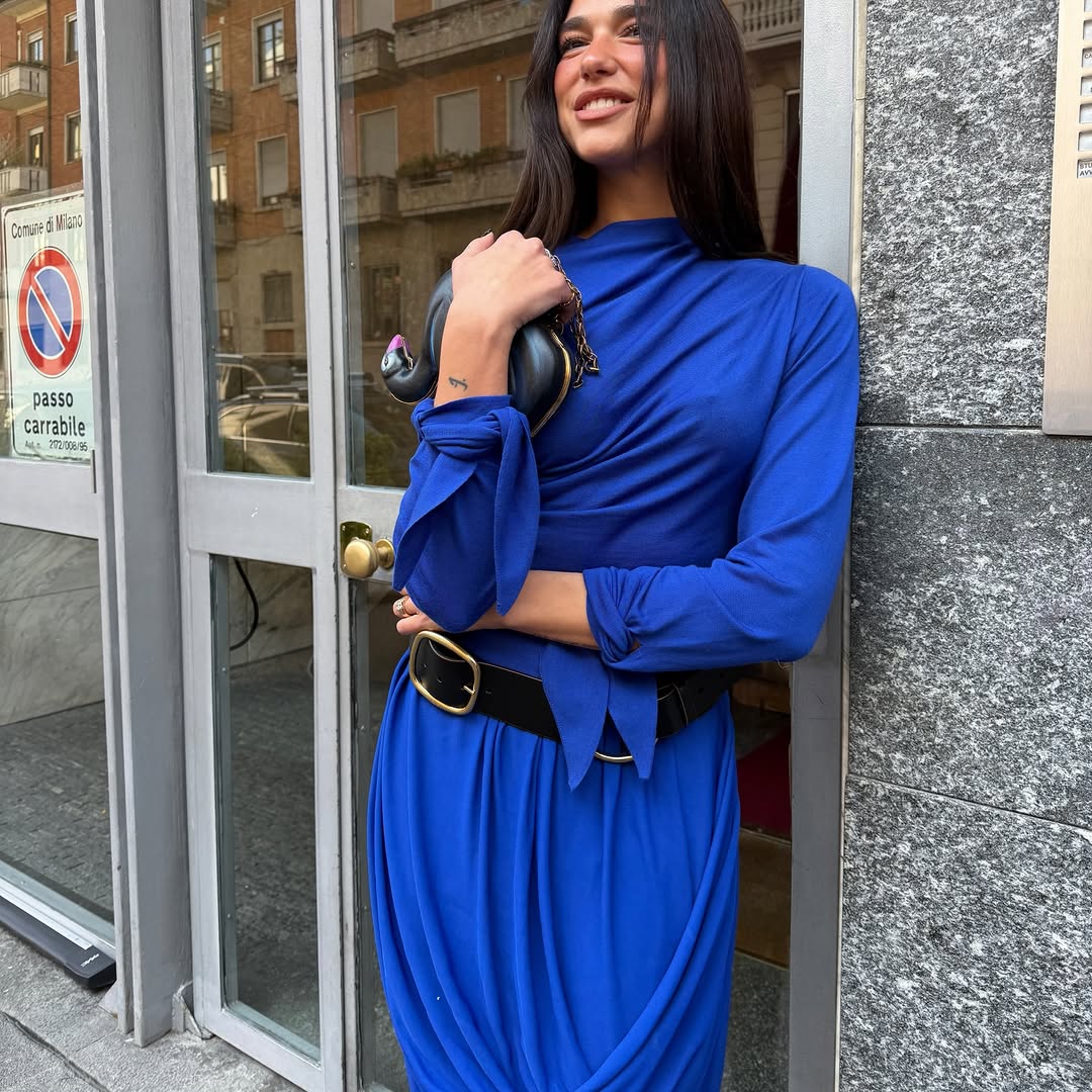 Dua Lipa pulled off the cobalt blue 2026 color trend in a vibrant Chlo&eacute; dress
