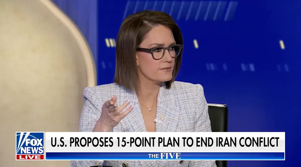 A news anchor discusses the U.S. 15-point plan to end the Iran conflict on a live TV broadcast